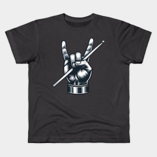 Drummer Band Musician Heavy Metal Pose Drums Kids T-Shirt